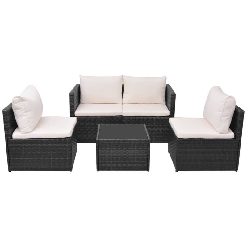 

vidaXL Set muebles de jardín 5 piezas y cojines ratán sintético negro - Negro