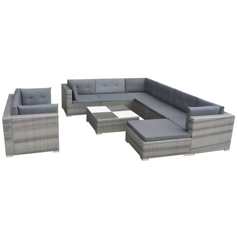 

Set de muebles de jardín 10 pzas y cojines ratán sintético gris - Gris - Vidaxl