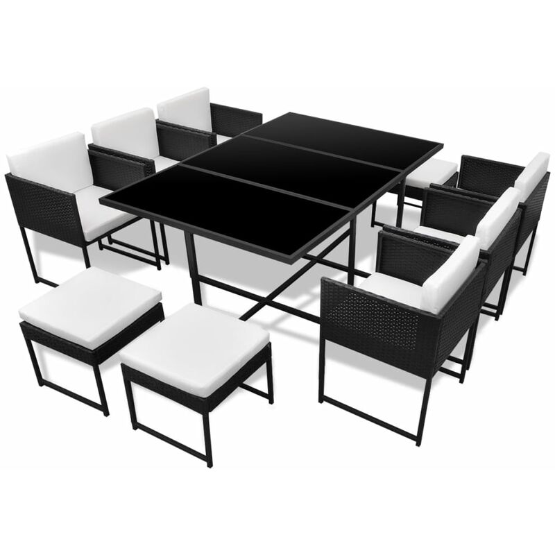 

vidaXL Set comedor de jardín 11 piezas y cojines ratán sintético negro - Negro