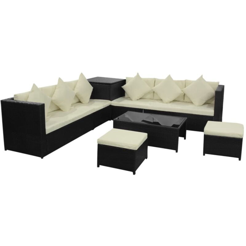 

8 piezas Muebles de jardín y cojines ratán sintético negro - Negro - Vidaxl