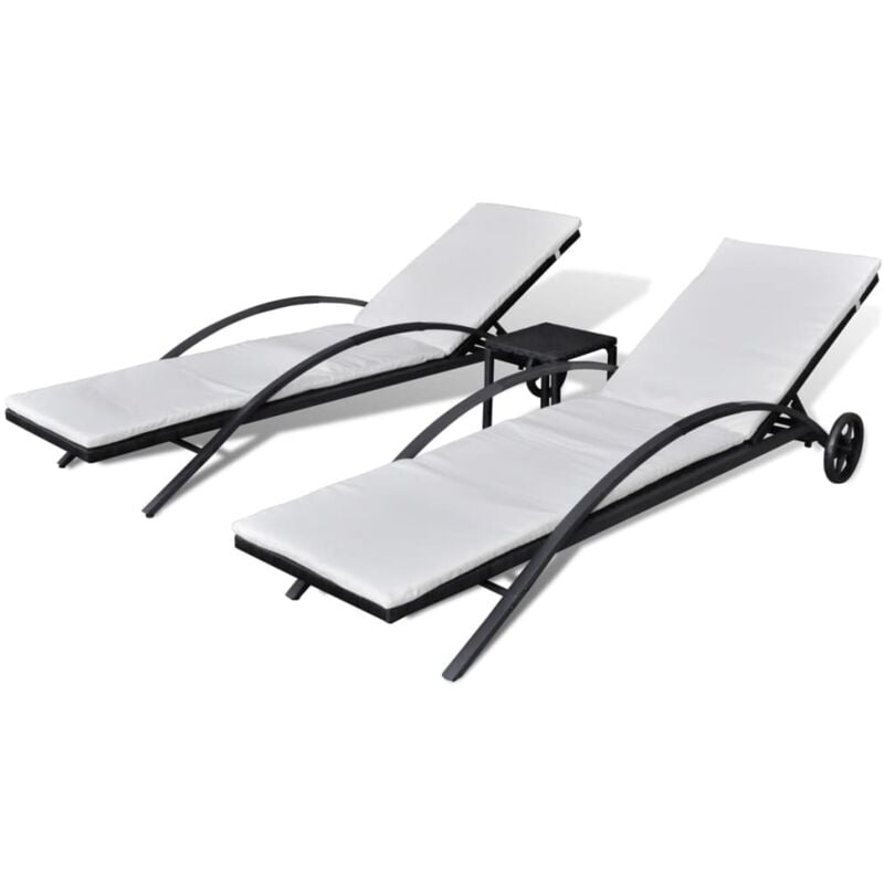 

vidaXL Tumbonas con mesita de ratán sintético negro - Negro