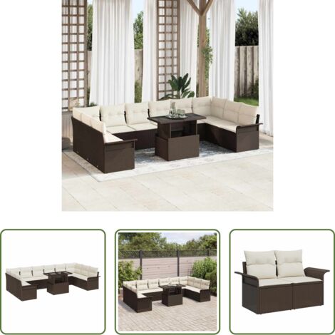 vidaXL Conjunto modular -  Conjunto de sofá de jardín con cojín 11 pcs Marrón Poliratán