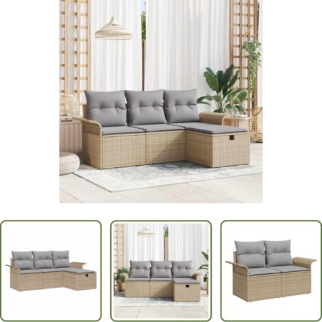 vidaXL Conjunto modular -  Conjunto de sofá de jardín con cojín 4 pcs Beige y Gris Claro