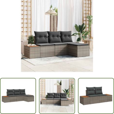 vidaXL Conjunto modular -  Conjunto de sofá de jardín con cojín 4 pcs Gris ratán sintético