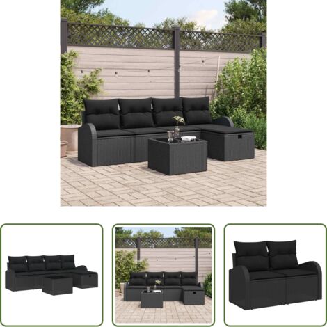 vidaXL Conjunto modular -  Conjunto de sofá de jardín con cojín 6 pcs Negro Poliratán