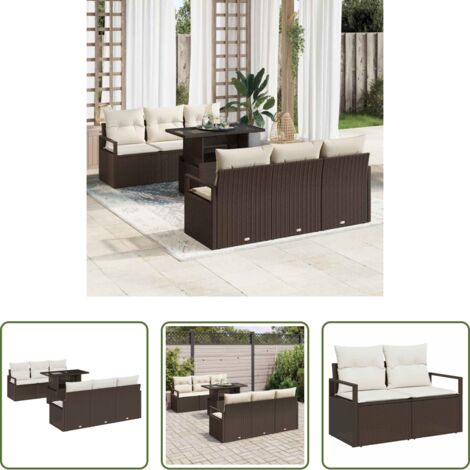vidaXL Conjunto modular -  Conjunto de sofá de jardín con cojín 7 pcs Marrón Poliratán