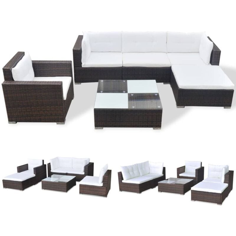 

Set Muebles de Jardín 6 Piezas y Cojines Ratán Sintético Marrón - Marrón - Vidaxl