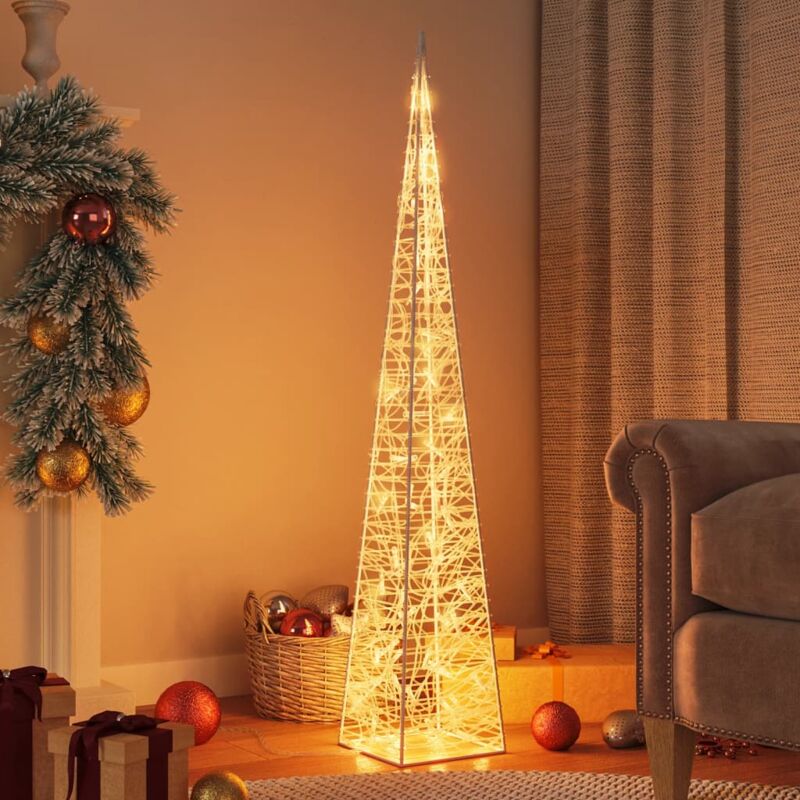 Image of Decorazione Natalizia, Cono di Decorazione Natalizia, Luce di Natale 60 LED Bianco Caldo 120 cm in Acrilico vidaXL 5678