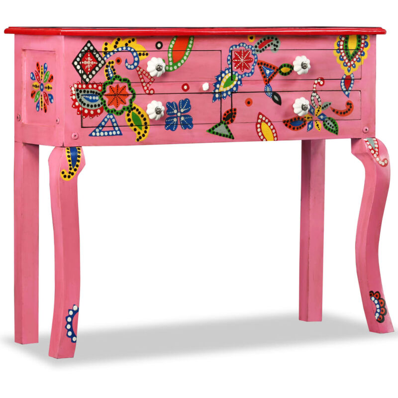 Console Table Solid Mango Wood Pink Hand Painted vidaXL