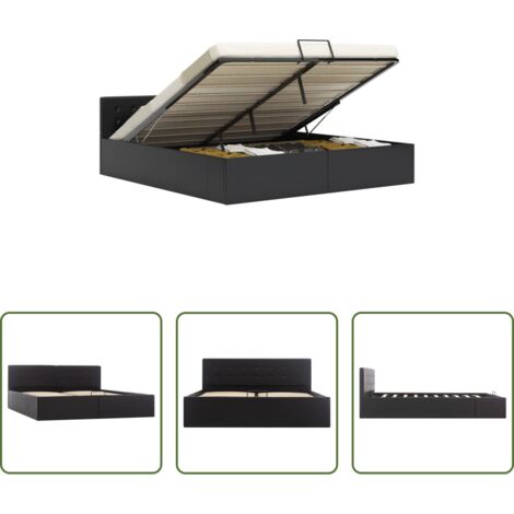vidaXL Contenitore idraulico -  Giroletto con Contenitore Idraulico Nero Similpelle 160x200 cm