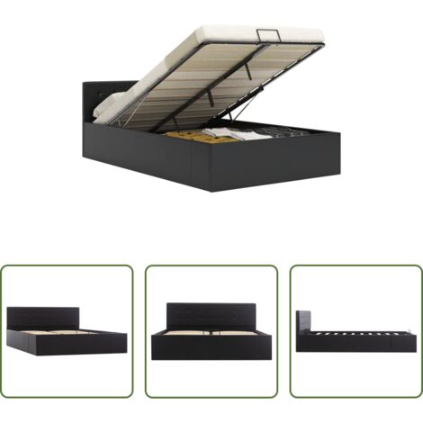 vidaXL Contenitore per oggetti -  Giroletto con Contenitore Idraulico Nero Similpelle 140x200cm