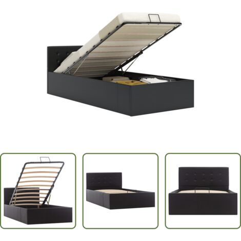 vidaXL Contenitore per oggetti -  Giroletto con Contenitore Idraulico Nero Similpelle 90x200cm
