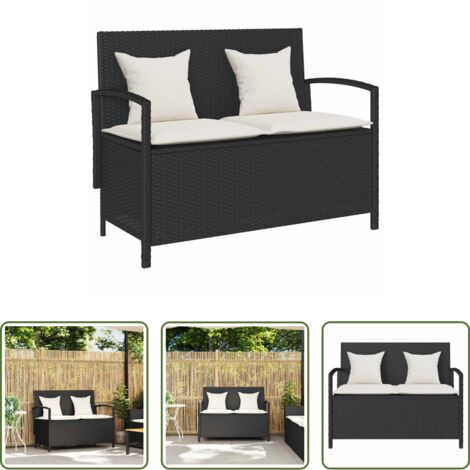 vidaXL Contenitore portaoggetti -  Panca Portaoggetti da Giardino con Cuscino in Polyrattan Nero
