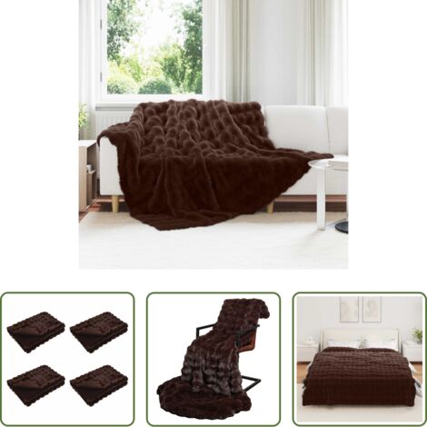 vidaXL Coperta in poliestere -  Coperta antiscivolo in finta di coniglio Olite 4 pcs Cammello