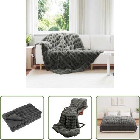 vidaXL Coperta in poliestere -  Coperta antiscivolo in finta di coniglio Olite Grigio scuro