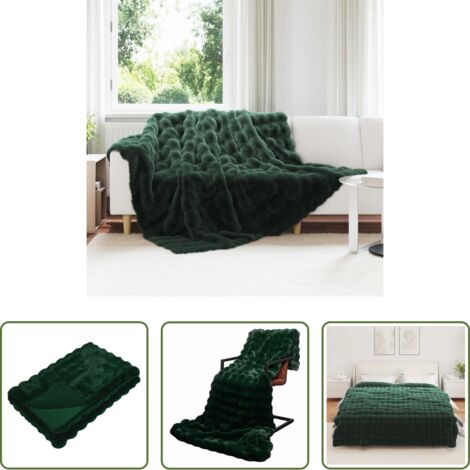 vidaXL Coperta in poliestere -  Coperta antiscivolo in finta di coniglio Olite Verde Scuro