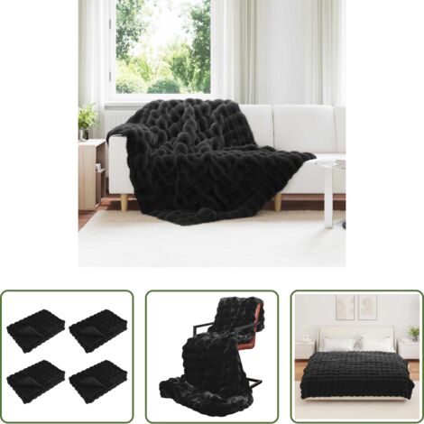 vidaXL Coperta morbida -  Coperta antiscivolo in finta di coniglio Olite 4 pcs Nero