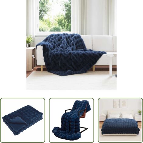 vidaXL Coperta morbida -  Coperta antiscivolo in finta di coniglio Olite Blu Marino