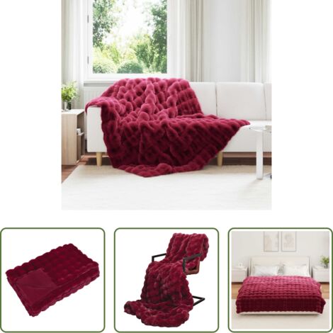 vidaXL Coperta morbida -  Coperta antiscivolo in finta di coniglio Olite Rosso Bordeaux