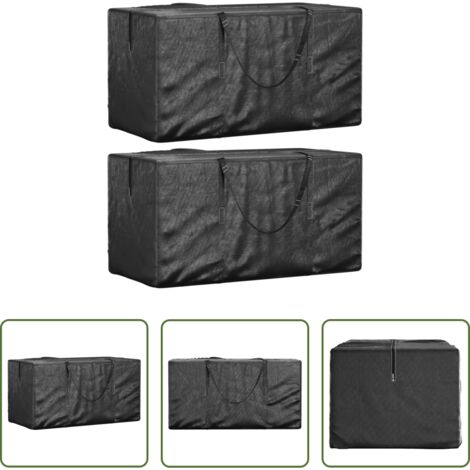 vidaXL Coperte per mobili -  Borse Porta Cuscini Giardino 2pz Nere 150x75x75 cm Polietilene