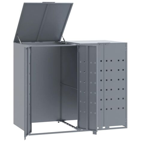 vidaXL Copribidone con Ruote per 2 Bidoni Grigio 138x79x117cm Acciaio