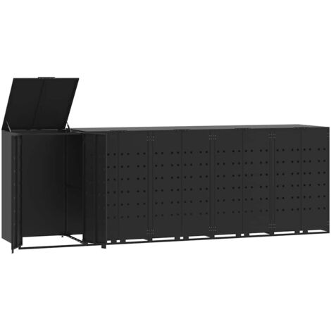 vidaXL Copribidone con Ruote per 5 Bidoni Nera 345x79x117cm in Acciaio