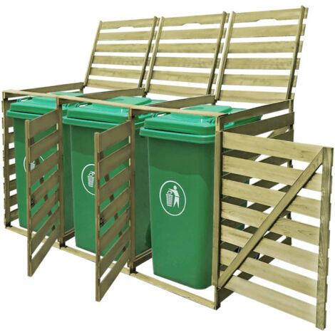 vidaXL Legno Pino Copribidoni 3 Bidoni Spazzatura Pattumiera Misure Diverse
