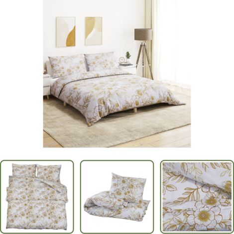 vidaXL Copriletto in cotone -  Set Copripiumino Bianco e Marrone 240x220 cm in Cotone
