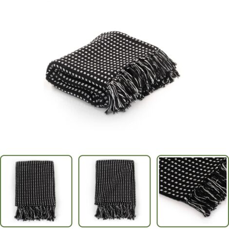 vidaXL Copriletto nero - Copriletto in Cotone a Quadri 160x210 cm Nero
