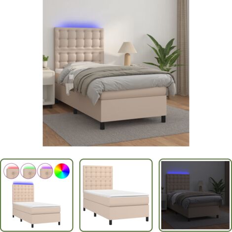 vidaXL Coprimaterasso -  Giroletto Molle Materasso e LED Cappuccino 90x190 cm Similpelle