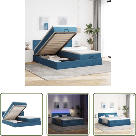 vidaXL Coprimaterasso -  Pouf Letto con Materassi e LED Blu Scuro 200x200cm Velluto