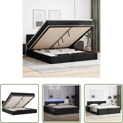 vidaXL Coprimaterasso -  Pouf Letto con Materassi e LED Nero 180x200cm Similpelle