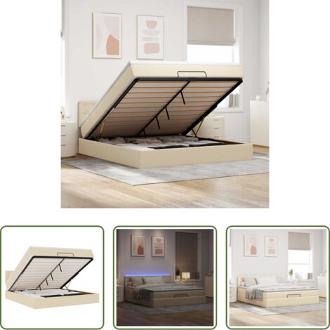 vidaXL Coprimaterasso -  Pouf Letto con Materasso e LED Crema 180x200cm in Tessuto