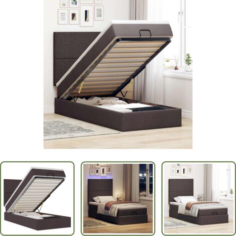 vidaXL Coprimaterasso -  Pouf Letto con Materasso e LED Marrone Scuro 90x200 cm Tessuto