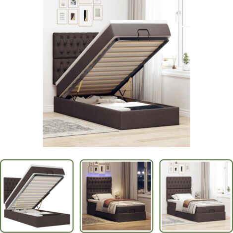 vidaXL Coprimaterasso -  Pouf Letto con Materasso e LED Marrone Scuro 90x200 cm Tessuto