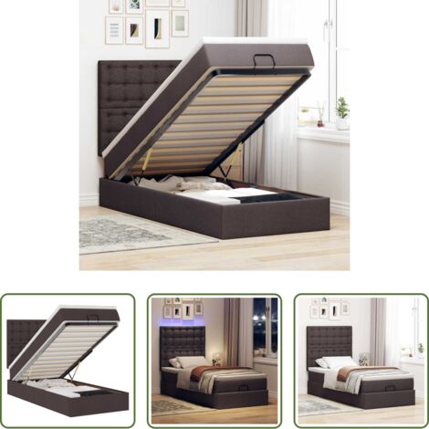 vidaXL Coprimaterasso -  Pouf Letto con Materasso e LED Marrone Scuro 90x200 cm Tessuto