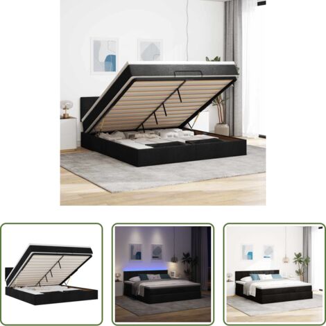 vidaXL Coprimaterasso -  Pouf Letto con Materasso e LED Nero 180x200cm Tessuto