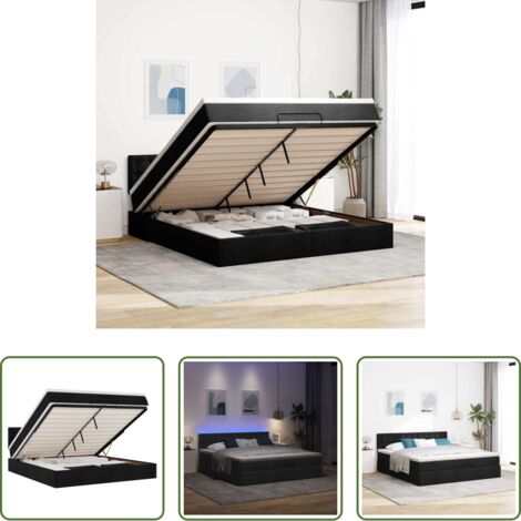 vidaXL Coprimaterasso -  Pouf Letto con Materasso e LED Nero 180x200cm Tessuto