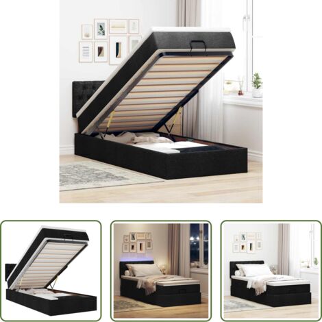 vidaXL Coprimaterasso -  Pouf Letto con Materasso e LED Nero 80x200cm in Tessuto