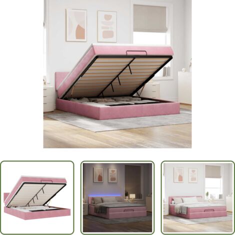 vidaXL Coprimaterasso -  Pouf Letto con Materasso e LED Rosa 180x200cm in Velluto