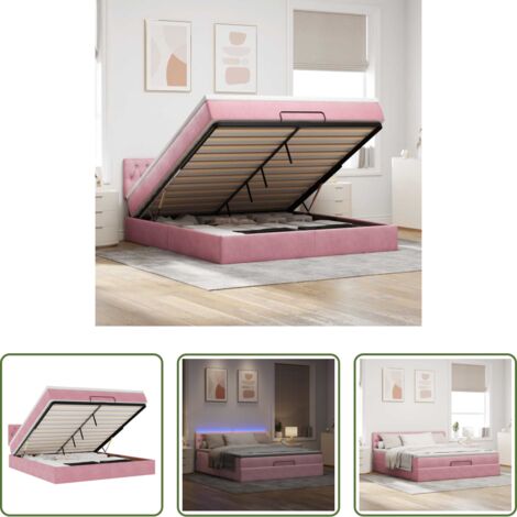 vidaXL Coprimaterasso -  Pouf Letto con Materasso e LED Rosa 180x200cm in Velluto