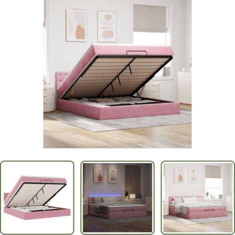vidaXL Coprimaterasso -  Pouf Letto con Materasso e LED Rosa 180x200cm in Velluto