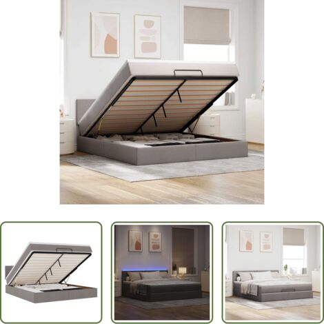 vidaXL Coprimaterasso -  Pouf Letto con Materasso e LED Tortora 180x200cm in Tessuto