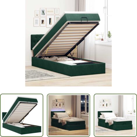 vidaXL Coprimaterasso -  Pouf Letto con Materasso e LED Verde Scuro 90x200cm in Velluto
