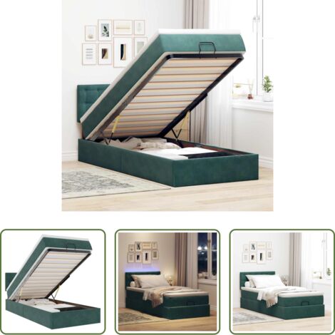 vidaXL Coprimaterasso -  Pouf Letto con Materasso e LED Verde Scuro 90x200cm in Velluto