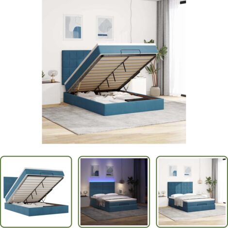vidaXL Coprimaterasso -  Struttura Letto Pouf con Materassi Blu 140x200cm in Velluto