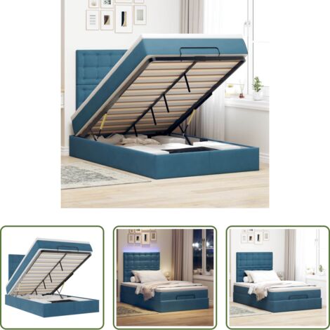 vidaXL Coprimaterasso -  Struttura Letto Pouf con Materassi Blu Scuro 120x200 cm Velluto