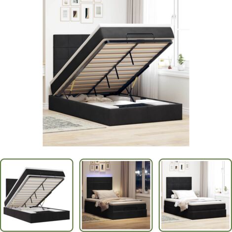 vidaXL Coprimaterasso -  Struttura Letto Pouf con Materassi Nero 120x190 cm Velluto