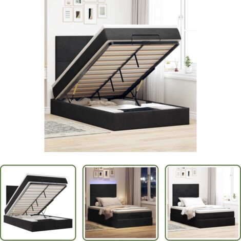vidaXL Coprimaterasso -  Struttura Letto Pouf con Materassi Nero 120x190 cm Velluto