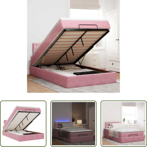 vidaXL Coprimaterasso -  Struttura Letto Pouf con Materasso Rosa 120x200 cm Velluto